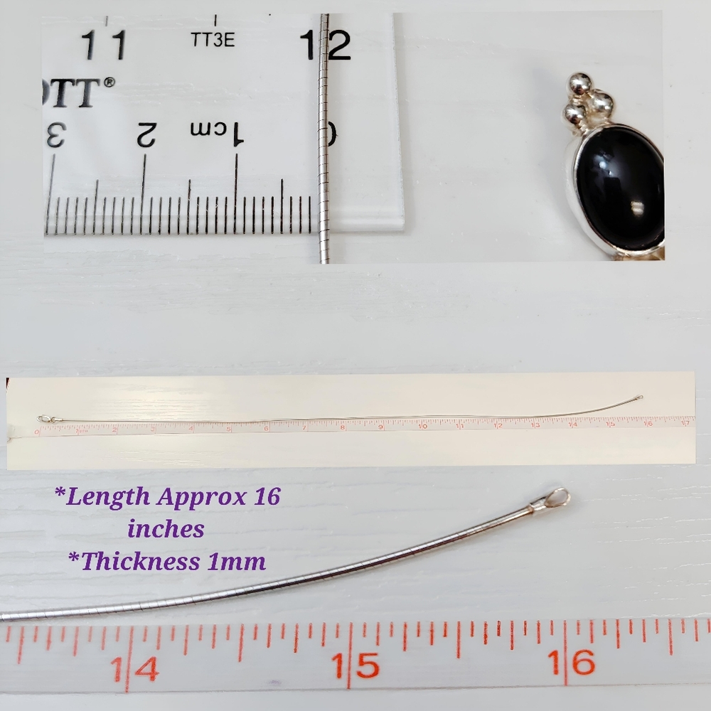 CARSI Taxco Sterling Silver Pebbled Oval Black Onyx Pendant Necklace 16" - Picture 6 of 13